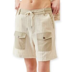 NEW FRIED RICE Saturday Loose Utility Knit Cargo Shorts UNISEX M Beige Tan NWOT